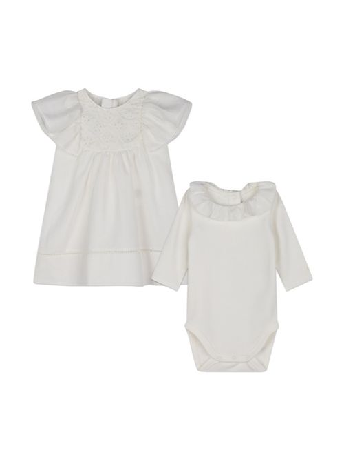 2 Piece White Embroidered Dress/Romper Sets (Baby Girl)