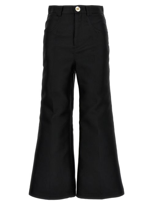 Silk-Blend Flared Trousers — Black