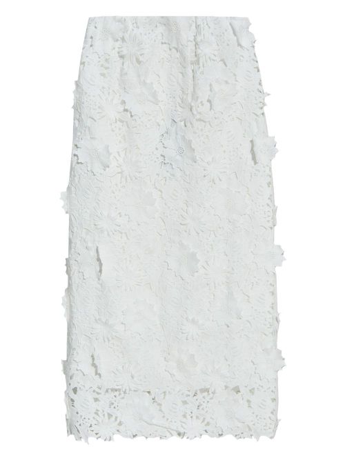 Floral-lace midi skirt - White