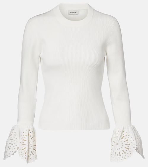 Ferrera broderie anglaise ribbed-knit top