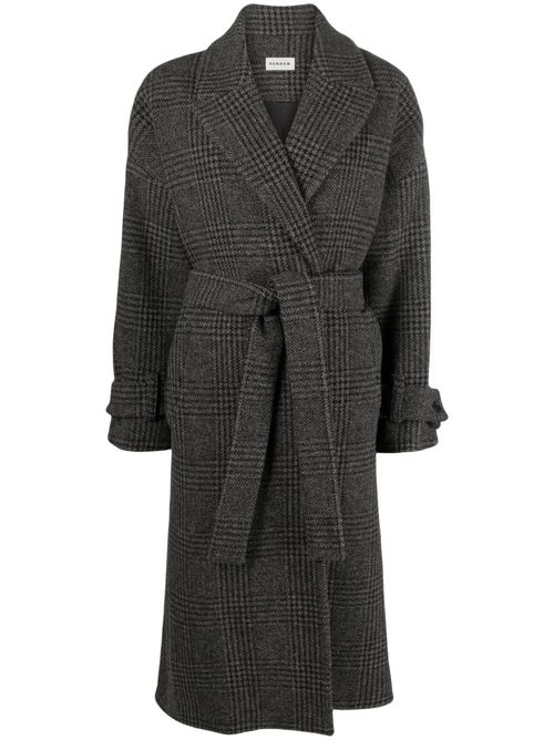 Plaid-check pattern belted trench coat - Grey