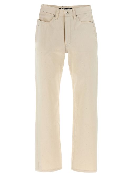 High-Waist Cropped Denim Jeans — Beige