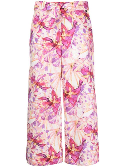 Floral-print cropped trousers - Purple