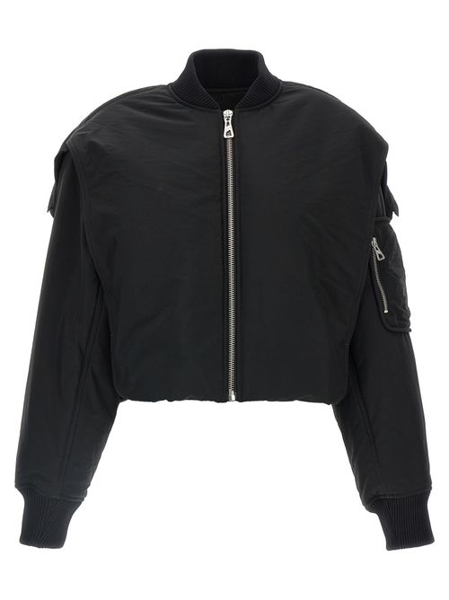 Padded Polyurethane Bomber Jacket — Black