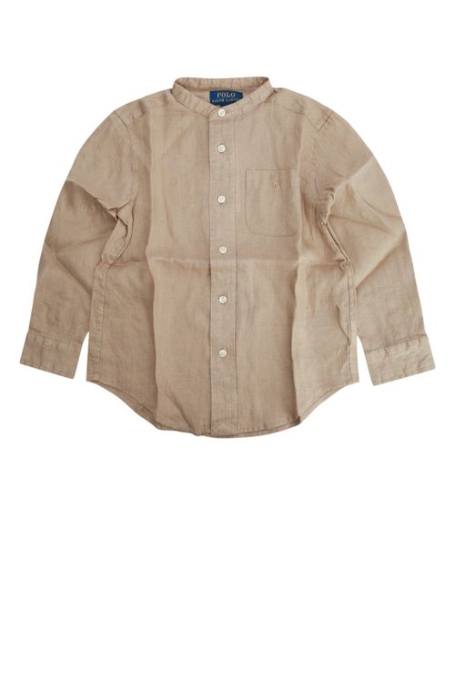 Cotton Button-Down Shirt — Beige