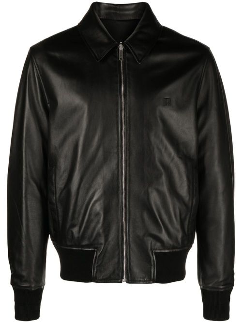 Reversible leather bomber jacket - Black