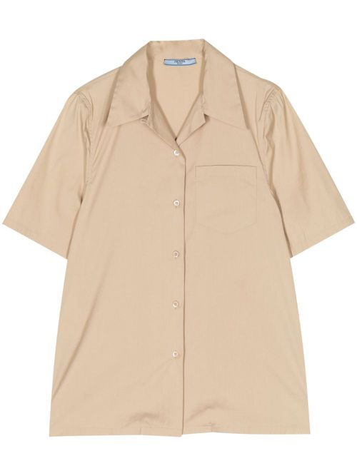 Short-sleeved cotton-blend shirt - Neutrals