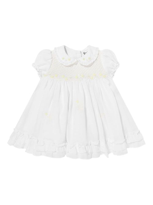 Sarah Louise ruffle-detail smocked dress - White
