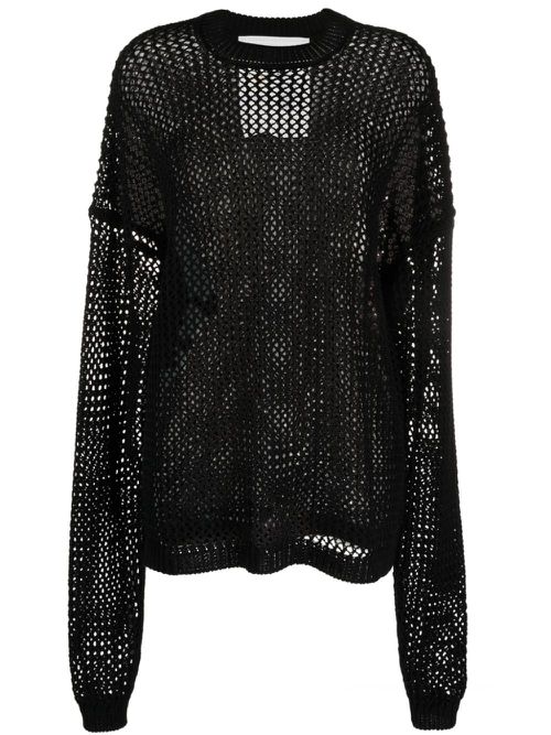 Open-knit cotton jumper - Black