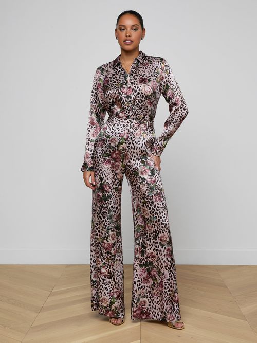Pilar Silk Wide-Leg Pants In Multi Small Rose Cheetah