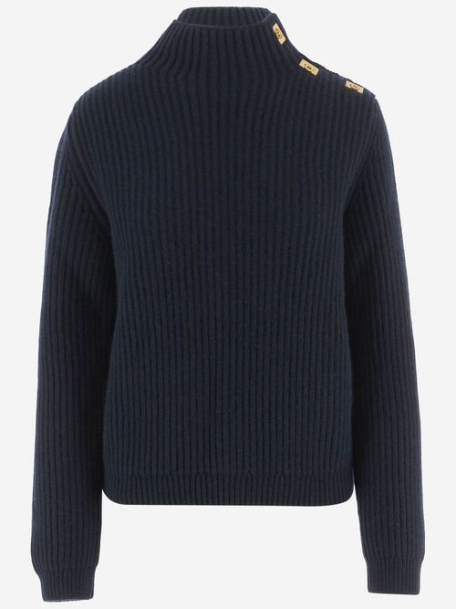 Ribbed Wool and Cashmere Blend Sweater — Navy