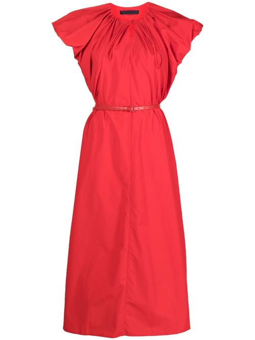 Puff-sleeve gathered midi-dress