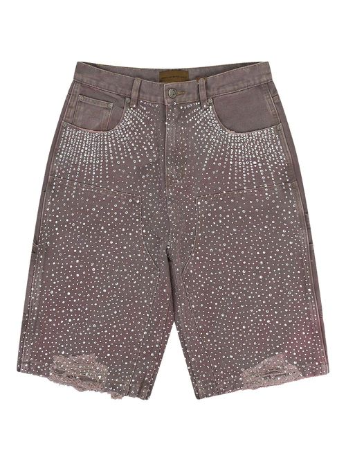 Rhinestone-embellished frayed shorts - Purple