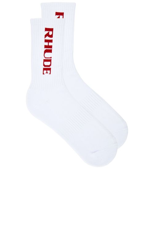Rhude Filtaro Logo Sock in White & Red - White. a