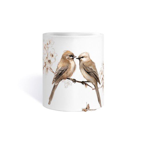 Skylark in love birds cup coffee croissants