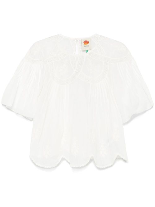 Embroidered short-sleeve blouse - White