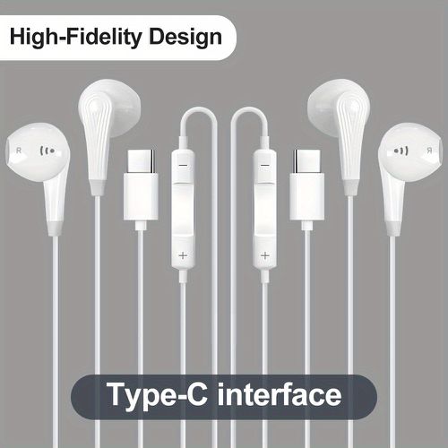TEMU Type-c/usb-c Jack 2pcs In-ear Wired Headphones High-fidelity Hifi Sound Subwoofer High-definition Microphone Call Universal Earplug Headset For