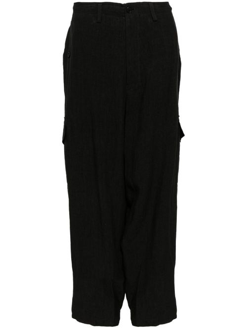 High-waist linen cargo skirt - Black
