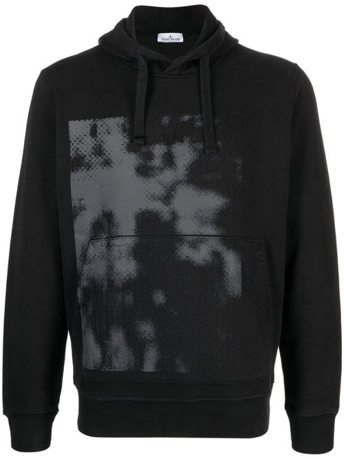 Abstract-print cotton hoodie - Black