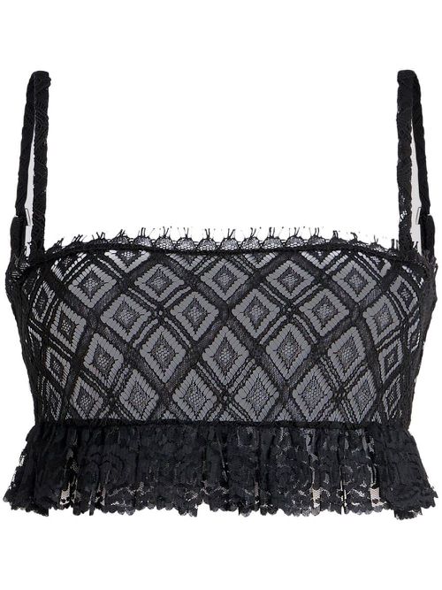Lace ruffle-trim bralette - Black