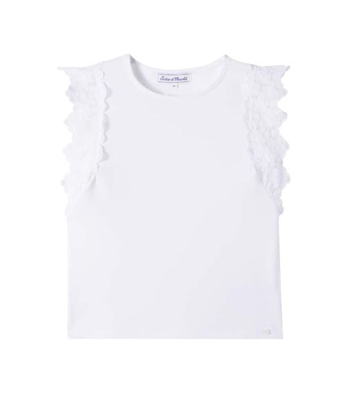 Lace-trimmed cotton-blend T-shirt