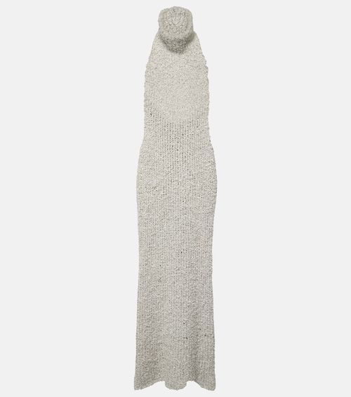 Turtleneck silk bouclé maxi dress