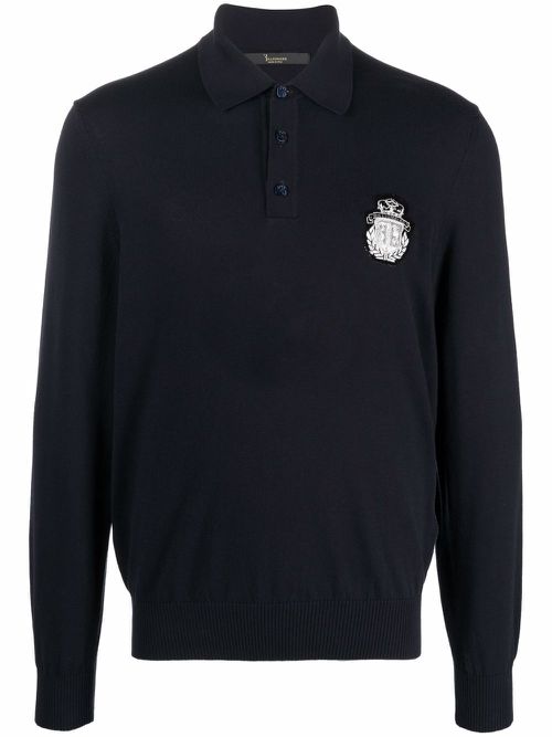 Embroidered logo-patch polo shirt - Blue