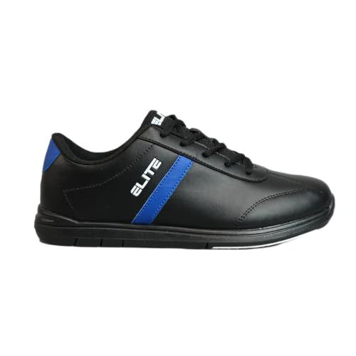 ELITE Men's Basic Athletic Lace Up Bowling Shoes with Universal Sliding Soles for Right or Left Handed Bowlers (Black/Grey, US Footwear