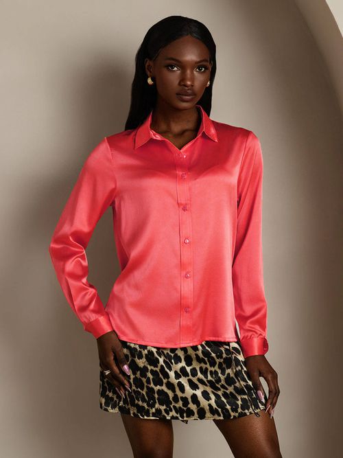 19Momme Silk Lapel Collar Long Sleeve Women's Shirt