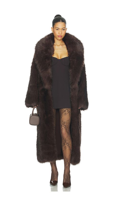 WeWoreWhat Long Faux Fur Jacket in Brown. L. Also in