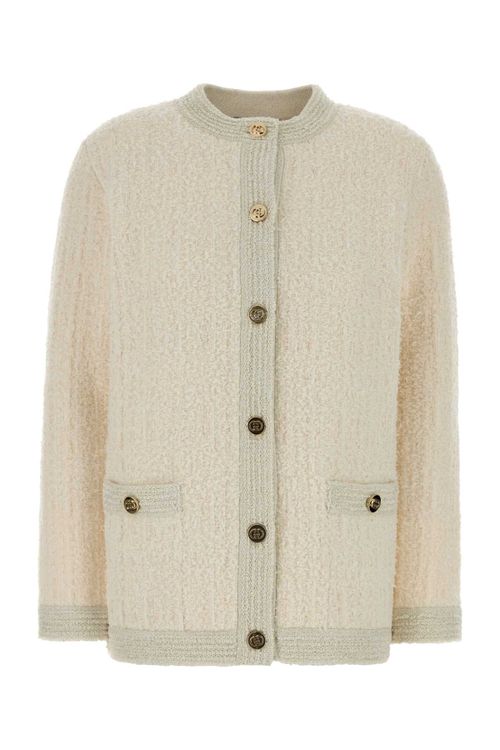 Stretch Bouclé Cardigan — Beige