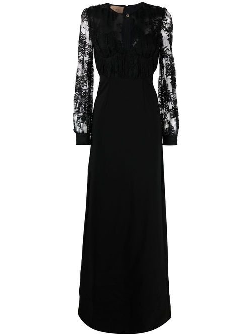 Lace-embellished evening dress - Black