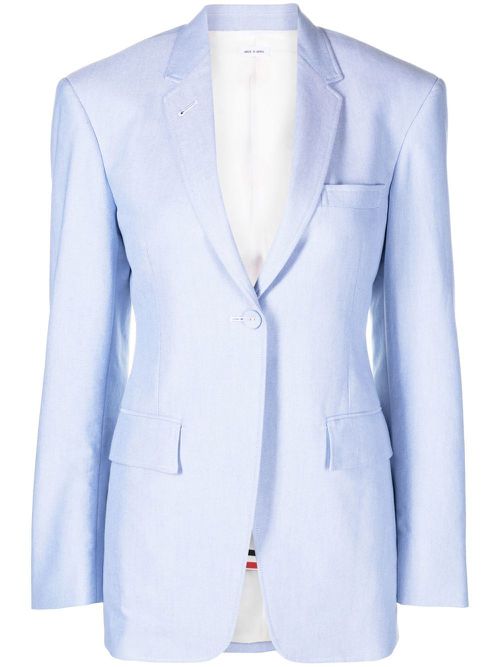Single-breasted cotton blazer - Blue