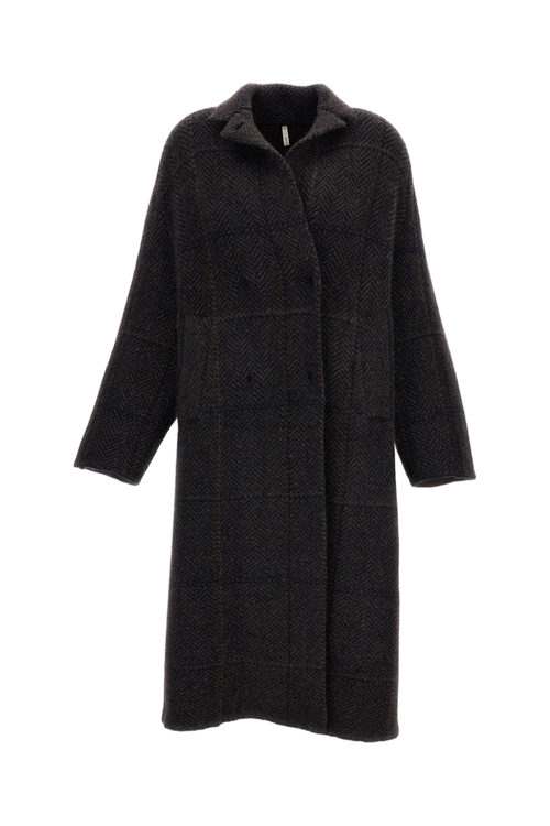 Cocoon Double-Breasted Coat in Multicolor Herringbone