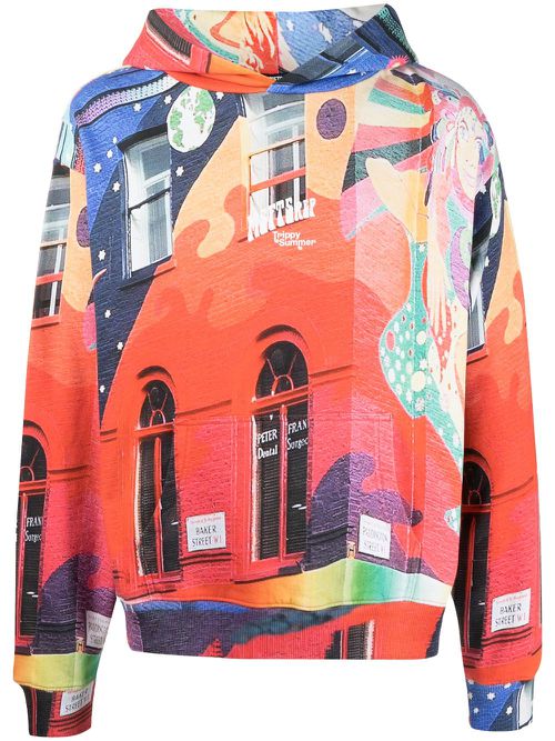 Graphic-print cotton hoodie - Blue
