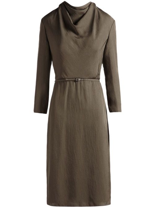 Cowl-neck belted midi dress - Green
