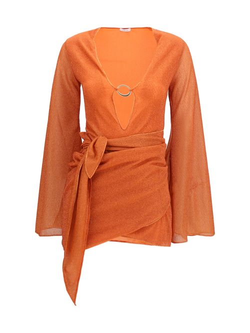 Metallic Wrap Dress — Orange