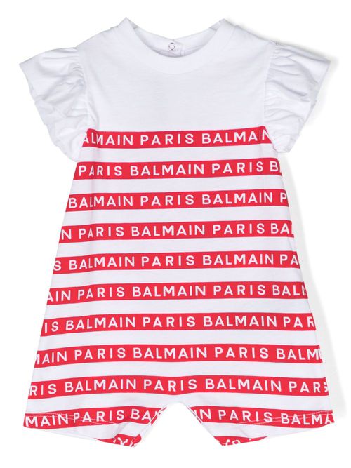 Logo-stripes ruffle-sleeves T-shirt - White