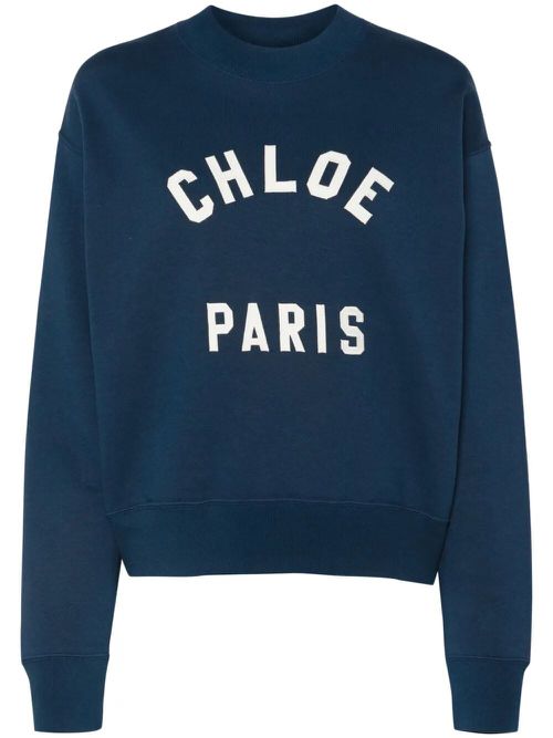 Mock-Neck Cotton Fleece Logo Sweater