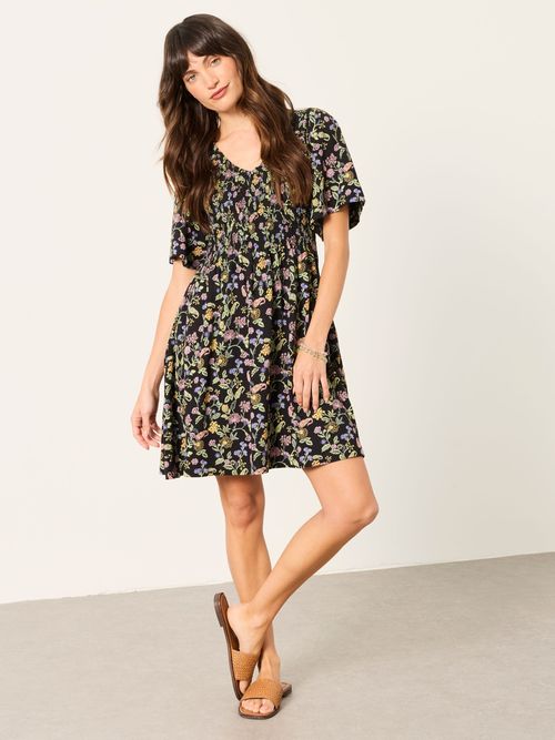 FatFace Black Stitch Paisley Regular Emma Floral Jersey Dress
