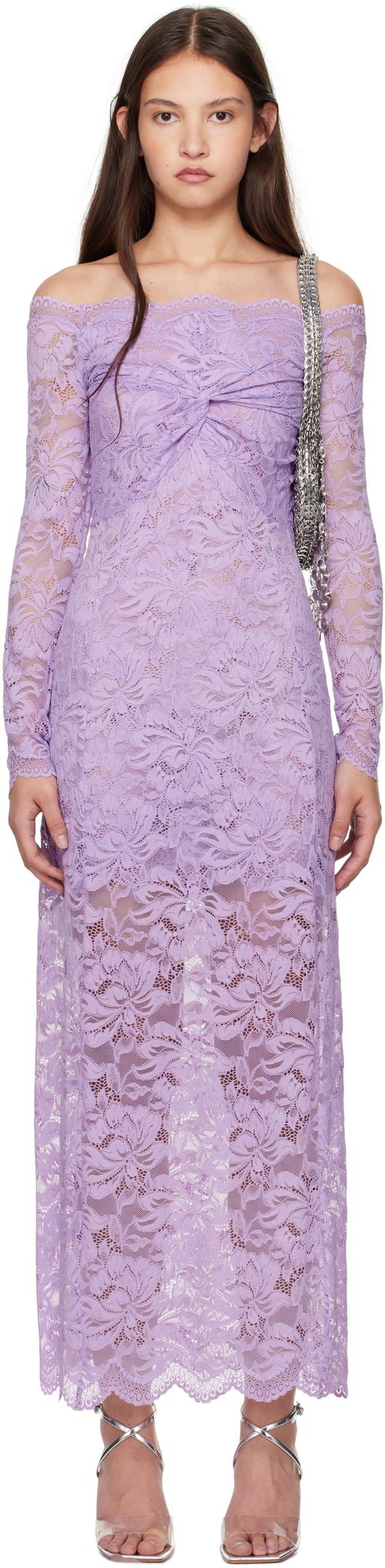 Rabanne 여성 Purple Lace Maxi Dress 251605F054004