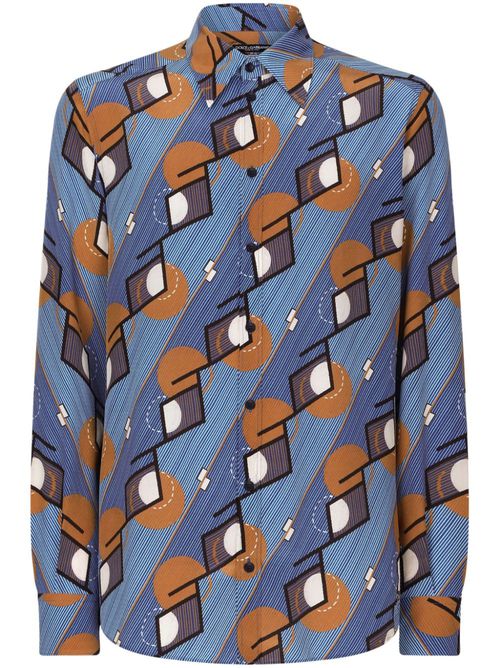 Geometric-print silk shirt - Blue