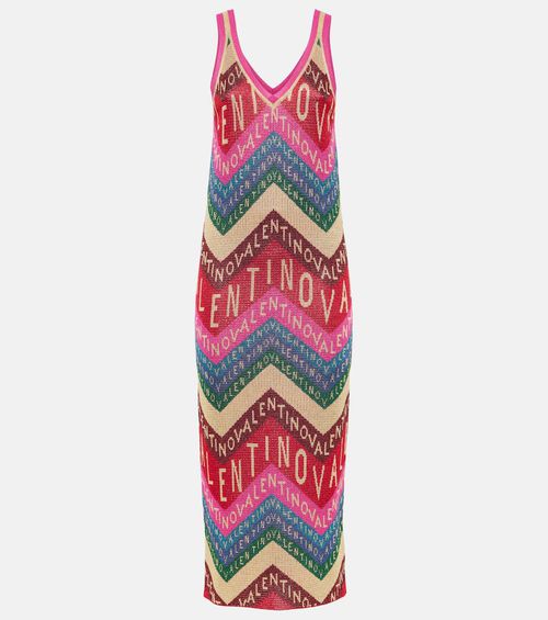 Logo knitted jacquard midi dress