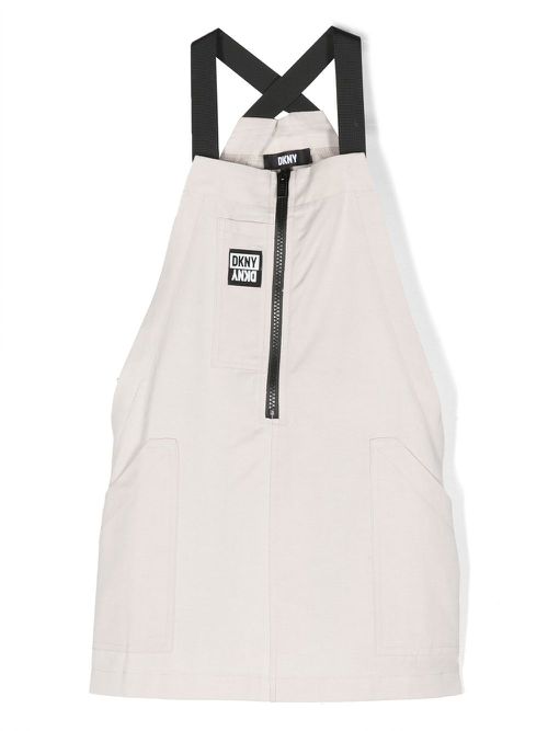 Logo-patch pinafore dress - Neutrals