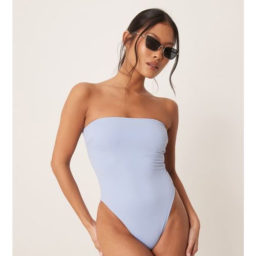 ASOS Petite Womens DESIGN Maya sleek bandeau padded swimsuit in blue - Sky Blue