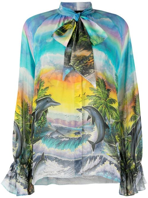 Hawaii-print chiffon shirt - Blue