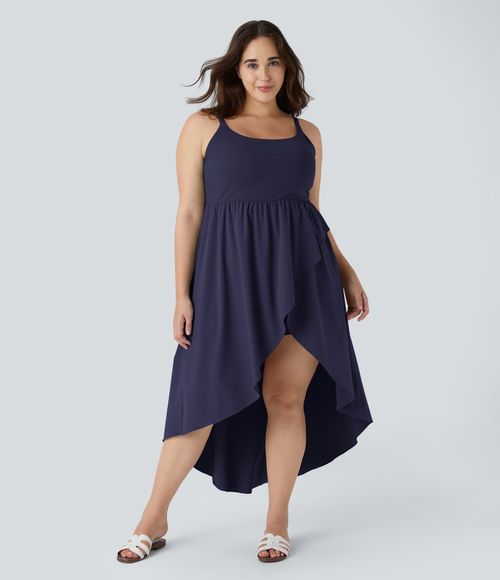 Breezeful™ Asymmetric Crossover Hem 2-Piece Pocket Flowy Midi Quick Dry Casual Plus Size Dress Casual Dress - Patriot Blue