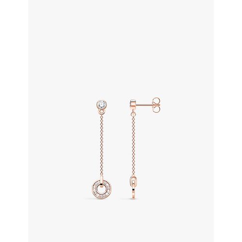 Womens Gold-plated Silver Rounded-pendant 18ct Rose 925 Sterling-silver and Cubic Zirconia Drop Earrings 