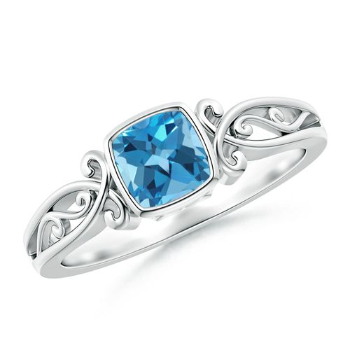 Angara 0.7 Carat Vintage Style Cushion Swiss Blue Topaz Solitaire Ring in Platinum