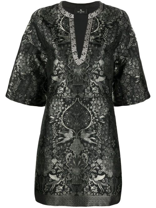 Patterned jacquard shift dress - Black